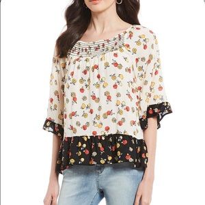 NWT Democracy Smocked Fruit Print Ruffle Hem Top
